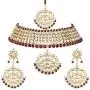 Aheli Faux Kundan Pearl Necklace with Earring Maang Tikka Indian Traditional Bollywood Fashion Jewelry Set for Women