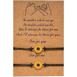 Poneneo Best Friend Bracelet Sunflower Bracelet for Girls Women Couples,Pinky Promise Bracelet Friendship Bracelet for 2 Adjustable Matching Bracelets Friendship Gifts