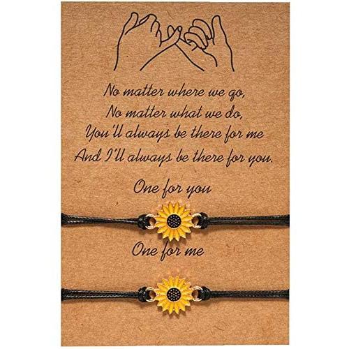 Poneneo Best Friend Bracelet Sunflower Bracelet for Girls Women Couples,Pinky Promise Bracelet Friendship Bracelet for 2 Adjustable Matching Bracelets Friendship Gifts