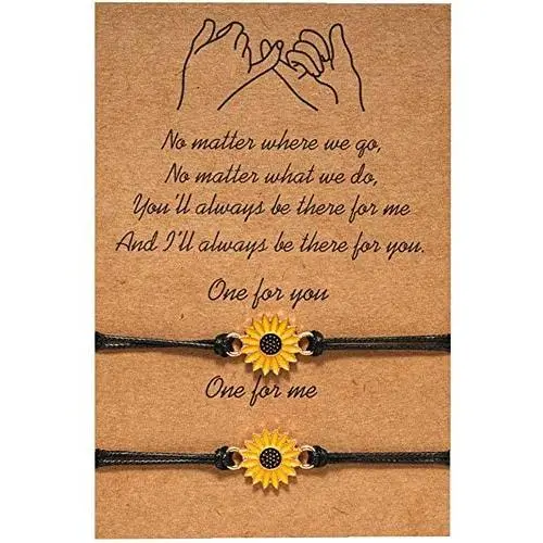 Poneneo Best Friend Bracelet Sunflower Bracelet for Girls Women Couples,Pinky Promise Bracelet Friendship Bracelet for 2 Adjustable Matching Bracelets Friendship Gifts