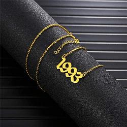 Year Necklaces,Initial Birth Year Number Pendant Necklace Birthday Gift for Women and Girl Old English Arabic Number Stainless Steel Friendship Necklace 1990-2006
