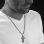 Unique GESTALT Onyx Inlay Tungsten Cross Pendant. 4mm Wide Surgical Stainless Steel Box Chain.