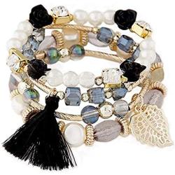 5 PACK Multilayer Bohemian Beaded Bangle Bracelet Crystal Charm Stretch Beach Stack-able Multi-color Boho Bracelets Jewelry Set