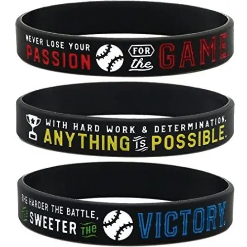 Inkstone Baseball Silicone Wristbands with Motivational Sayings (6-Pack) - Baseball Bracelets Jewelry Gifts