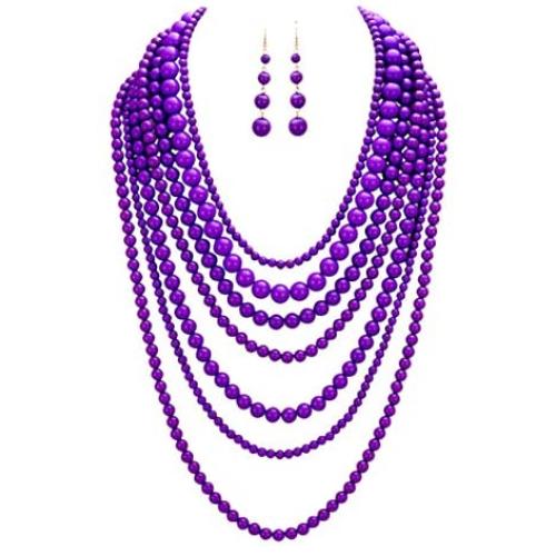 Rosemarie Collections Womens Fashion Jewelry Set Beaded Multi Strand Bib Necklace And Drop Earrings