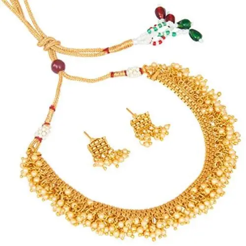 Bodha Traditional Indian Temple Gold Jewelry Necklace Set 22K with Earrings for Women & Girls (SJ_2683) Bodha Traditional Indian Temple Gold Jewelry Necklace Set 22K with Earrings for Women & Girls (SJ_2683)