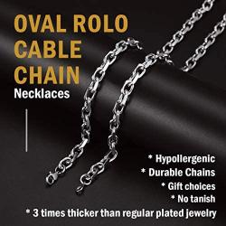 ChainsPro Heavy Duty Oval Rolo Cable Chain Necklace,6/8/11MM Width,18/20/22/24/26/28/30 Inches,316L Stainless Steel/18K Gold Tone (Send Gift Box)