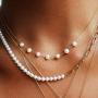 Lem Trend Double Layered Chunky Gold Statement Chain Link Choker Necklaces, Dainty Cultured Barque Pearl Stitching Necklaces Jewelry Valentines Day Birthday Gifts for Woman Girls
