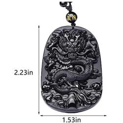 Mson Obsidian Pendant Necklace Obsidian Crystal Pendant Necklace Pattern with Extend Bead Chain for Men or Women