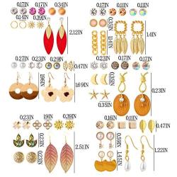 MTSCE 24-36 Pc Fashion Earrings Sets, Bohemian Hoop Earrings Set Tassel Acrylic Drop Dangle Earring for Women Girls