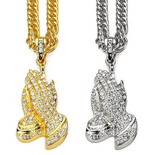 TIDOO Jewelry Mens Hip Hop Prayer Pendant Necklace Chain 18k Real Gold/Silver Plated -Unique Valentines Day Birthday Present Ideas for Men&Boy