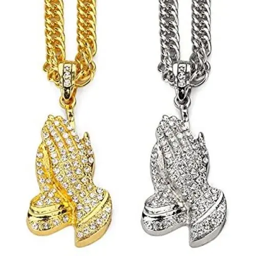 TIDOO Jewelry Mens Hip Hop Prayer Pendant Necklace Chain 18k Real Gold/Silver Plated -Unique Valentines Day Birthday Present Ideas for Men&Boy