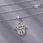 EUDORA Sterling Silver Hamsa Hand of Fatima with Evil Eye Amulet Good Lucky Necklace, Gift for Women, 18''