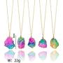 Challyhope Natural Rainbow Stone Healing Crystal Rock Quartz Pendant Necklace Birthstone Gold Plated Full Wire Wrap Gemstone Necklace Jewelry