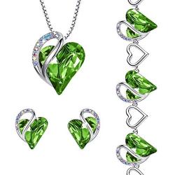 Leafael Infinity Love Crystal Heart Bundle Jewelry Set Peridot Green August Birthstone Gifts for Women Necklace Earrings Bracelet, Silver-tone