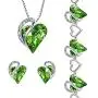 Leafael Infinity Love Crystal Heart Bundle Jewelry Set Peridot Green August Birthstone Gifts for Women Necklace Earrings Bracelet, Silver-tone