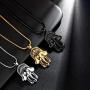 Hamsa Hand Necklace Mens 316L Stainless Steel Hand of Fatima Pendant 18k Gold/Black Gun Plated Path of Symbols Lucky Amulet Jewelry