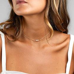 So Pretty Dainty Gold Pearl Choker Handmade Beads Pendant Layering Chain Necklace for Women Girls