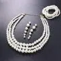 Finrezio Womens Faux Three Multi-Strand Pearl Necklace Long Pearl Dangle Earrings and Bracelet Jewelry Set for Women Finrezio Womens Faux Three Multi-Strand Pearl Necklace Long Pearl Dangle Earrings and Bracelet Jewelry Set for Women
