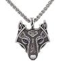 Unique Antique Bronze Silver Viking Wolf Pendant Head Necklace with Dazzling Purple Eyes - Chain Leather