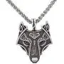 Unique Antique Bronze Silver Viking Wolf Pendant Head Necklace with Dazzling Purple Eyes - Chain Leather