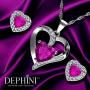 DEPHINI - Heart Necklace & Heart Earrings Set - 925 Sterling Silver - Pink Crystal Studs & Pendant Birthstone- Fine Jewellery Set for Women - 18'' Rhodium Plated Silver Chain - Cubic Zirconia