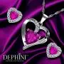 DEPHINI - Heart Necklace & Heart Earrings Set - 925 Sterling Silver - Pink Crystal Studs & Pendant Birthstone- Fine Jewellery Set for Women - 18'' Rhodium Plated Silver Chain - Cubic Zirconia