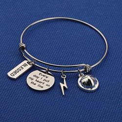 AKTAP Lineman Gifts Lineman Wife Jewelry Every Day I Put My Heart on The Line Expandable Charm Bangle Bracelet for Lineman Wife,Lineman Mom,Lineman Girlfriend