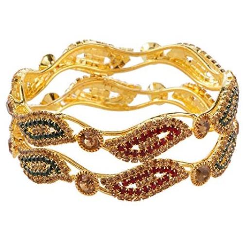 Efulgenz Indian Style Bollywood Gold Plated Rhinestone Crystal Bridal Wedding Bracelet Bangle Set Jewelry
