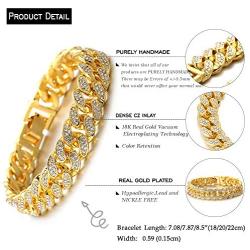 Halukakah Cuban Link Chain for Men Iced Out,15MM/20MM Mens Gold Chain Miami 18k Real Gold Plated/Platinum White Gold Finish Choker Necklace Bracelet,Full Cz Diamond Cut Prong Set,Gift for Him