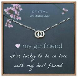 EFYTAL Girlfriend Gifts, Girlfriend Birthday Gift Ideas For Her, Romantic Sterling Silver 925 Small CZ Interlocking Circles Necklace Jewelry for Women, Cute Anniversary / Valentines Day Present