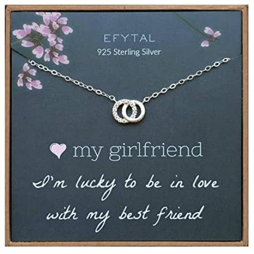 EFYTAL Girlfriend Gifts, Girlfriend Birthday Gift Ideas For Her, Romantic Sterling Silver 925 Small CZ Interlocking Circles Necklace Jewelry for Women, Cute Anniversary / Valentines Day Present