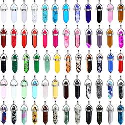 60 Pieces Hexagonal Chakra Pendant Bullet Crystal Pendant Gemstone Pointed Quartz Stone Pendants with Storage Bag (60 Colors)