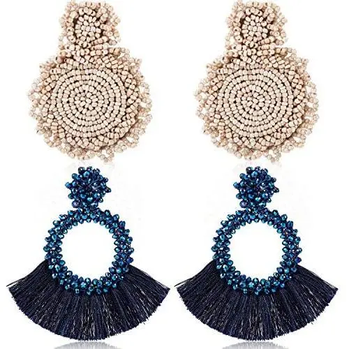 2 Pairs Statement Drop Earrings Bohemian Beaded Round Handmade Tassel Earrings for Women Girls Jewelry (Style Set 4) 2 Pairs Statement Drop Earrings Bohemian Beaded Round Handmade Tassel Earrings for Women Girls Jewelry (Style Set 4)
