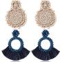 2 Pairs Statement Drop Earrings Bohemian Beaded Round Handmade Tassel Earrings for Women Girls Jewelry (Style Set 4)