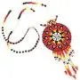 La vivia Handmade RED Seed Beads Long Medallion Star FIRE Beaded Necklace Earrings Set S-51-SB-10