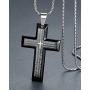 Aoiy Mens Stainless Steel Large Our Father Lords Prayer Cross Pendant Necklace, 23'' Chain