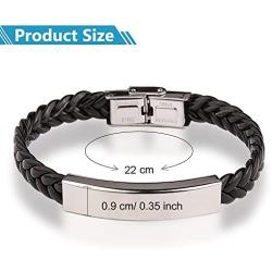 GAGAFEEL Custom Leather Bracelet Classic Braided Rope Engraved Name Message Men Women Stainless Steel ID Cuff Bangle Xmas Birthday Gift for Bestfriend Couple