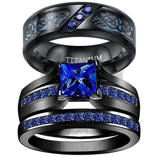 wedding ring set Two Rings His Hers Couples Rings Womens Black Gold Plated Blue Sapphire CZ Wedding Engagement Ring Bridal Sets & Mens Titanium Wedding Band wedding ring set Two Rings His Hers Couples Rings Womens Black Gold Plated Blue Sapphire CZ Wedding Engagement Ring Bridal Sets & Mens Titanium Wedding Band