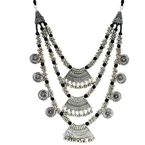 Crunchy Fashion Bollywood Traditional Indian/Bohemian Style Afgani Oxidized Silver Boho Gypsy Tribal Handmade Jewelry Necklace for Women/Girls