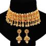 Aheli Elegant Gold Tone Crafted Ethnic Festive Wedding Party Wear Choker Necklace Jhumki Earrings Set for Indian Women Traditional Fashion Jewelry