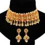 Aheli Elegant Gold Tone Crafted Ethnic Festive Wedding Party Wear Choker Necklace Jhumki Earrings Set for Indian Women Traditional Fashion Jewelry