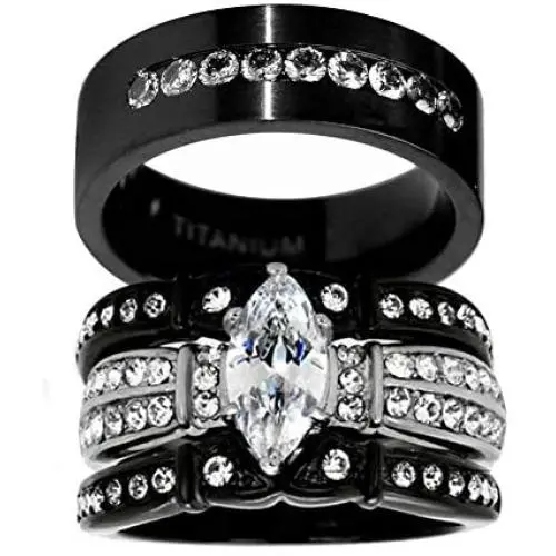 wedding ring set His Hers Couples Matching Rings Womens 10k Black Gold Filled White CZ Wedding Engagement Ring Bridal Sets & Mens Titanium Wedding Band wedding ring set His Hers Couples Matching Rings Womens 10k Black Gold Filled White CZ Wedding Engagement Ring Bridal Sets & Mens Titanium Wedding Band