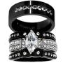 wedding ring set His Hers Couples Matching Rings Womens 10k Black Gold Filled White CZ Wedding Engagement Ring Bridal Sets & Mens Titanium Wedding Band