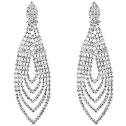 CHRAN Silver Plated Crystal Rhinestone Wedding Long Chandelier Dangle Earrings for Women