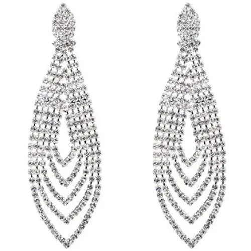 CHRAN Silver Plated Crystal Rhinestone Wedding Long Chandelier Dangle Earrings for Women CHRAN Silver Plated Crystal Rhinestone Wedding Long Chandelier Dangle Earrings for Women