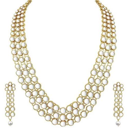 Aheli Indian Bollywood Style Wedding Party Faux Kundan Necklace with Earrings Set Ethnic Fashion Jewelry for Women