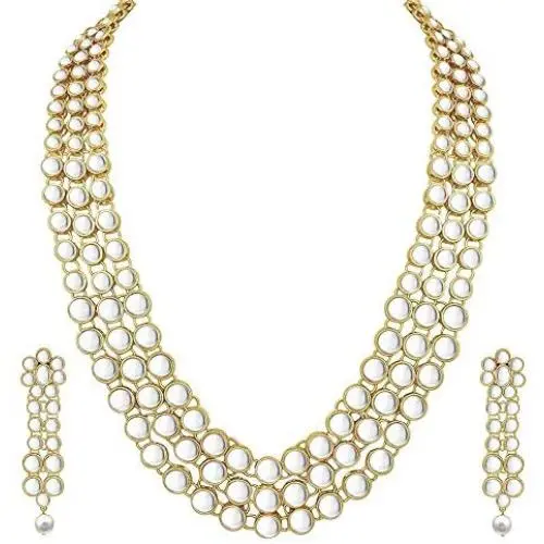 Aheli Indian Bollywood Style Wedding Party Faux Kundan Necklace with Earrings Set Ethnic Fashion Jewelry for Women