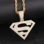 GOLD IDEA JEWELRY Iced Out Superman pendant 14K Gold Plated/ White gold plated hip hop Cubic Zirconia Pendant with 28'' Stainless Steel Franco Chain Necklaces for men