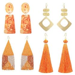 Tassel Earrings - Colorful Layered Tassel Earrings Bohemian Dangle Drop Earrings Shaded Earrings Metal Resin Beaded Earrings Women Girls Tiered Tassel Druzy Stud Earrings Women Gifts （4 Pairs)